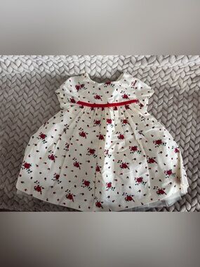 Janie and Jack Cream Dress with Red Rose Print